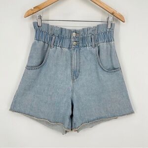 ZARA Paperbag Denim Short High Rise Jean Shorts Light Wash Blue